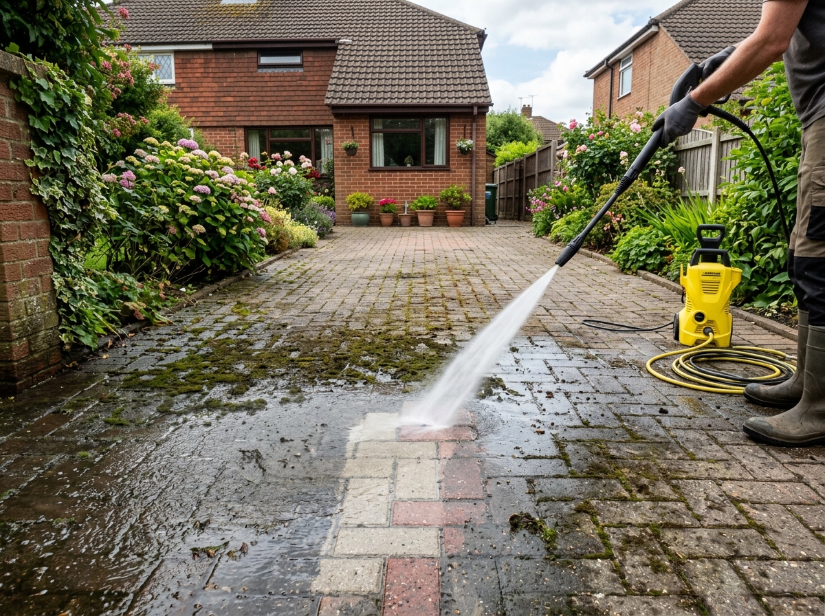 Driveway and patio high pressure power washing
